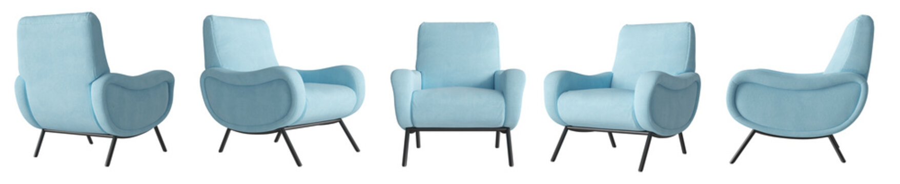 Modern blue armchair isolated on transparent background