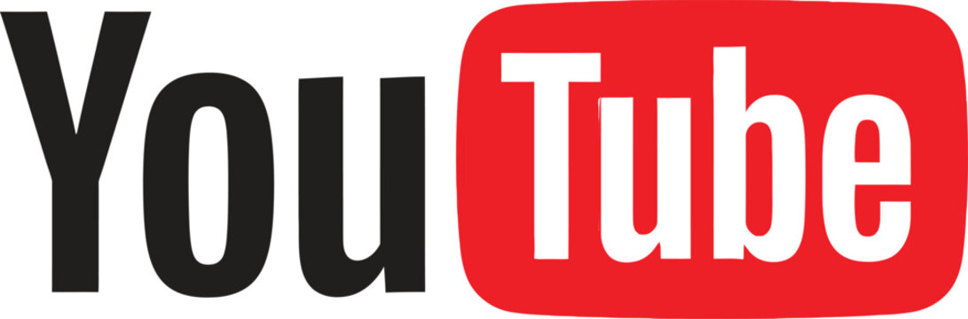 Youtube logo text icon with red rectangular play button symbol for social media and video sharing