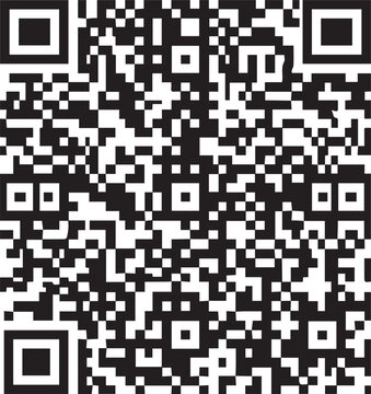 Close up of a high contrast black and white QR code design with pixelated grid structure.