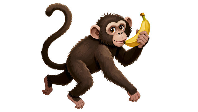 Cartoon monkey holding a yellow banana