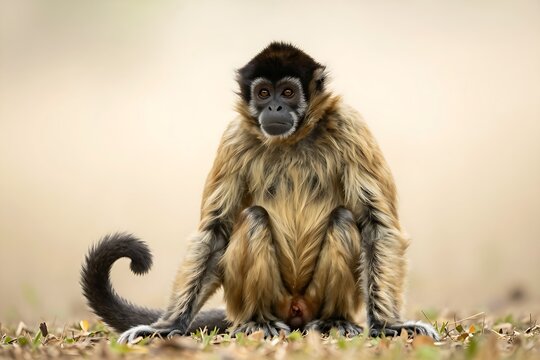 Spider monkey sitting on the ground with a direct gaze