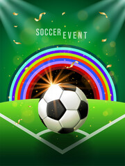 Obraz premium Soccer Poster collection with dynamic stadium elements, ball motion and colorful design inspired by global football tournaments.