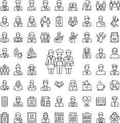 Obraz premium Collection of diverse professional people icons representing various careers and roles, business, healthcare, and service industries