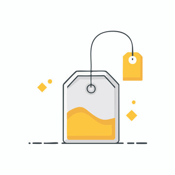 Flat design illustration of a tea bag with yellow liquid