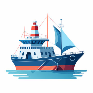 Illustration of a Modern Cargo Ship Sailing on Water