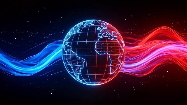 Digital globe with flowing energy streams