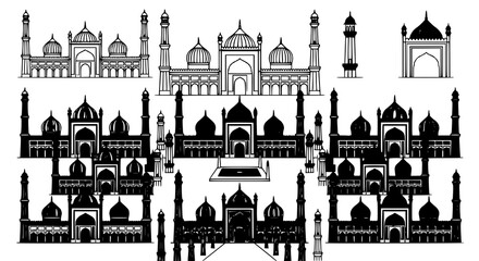 Obraz premium Creative Jama Masjid vector icon set with colorful Islamic architectural illustrations