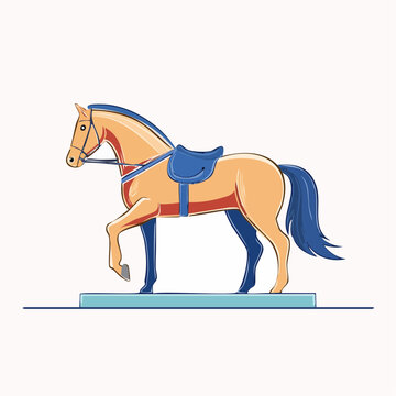 Stylized Illustration of a Horse with Blue Saddle