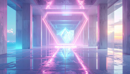 Intérieur du tunnel hexagonal néon