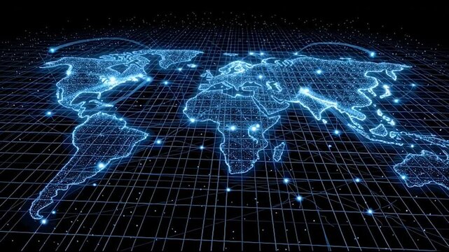 abstract business connection of line from nail node to node on world map background Innovation network points Earth's surface	