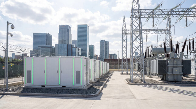 Battery storage units and substation infrastructure in modern city grid