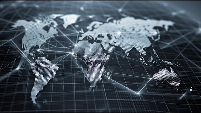 abstract business connection of line from nail node to node on world map background Innovation network points Earth's surface	