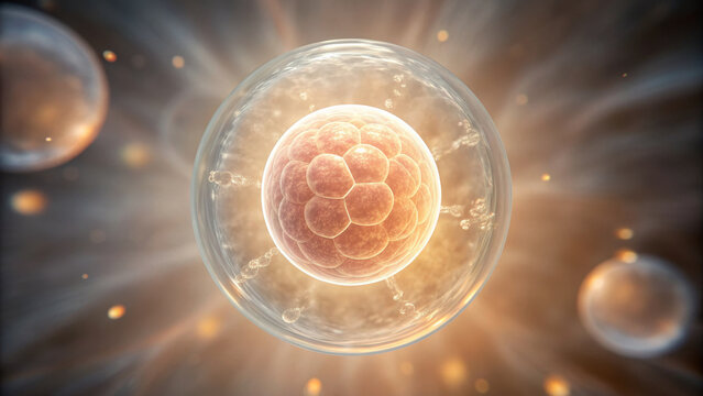 IVF and Embryo concept ,early embryo cell division with glowing light effect in biological environment