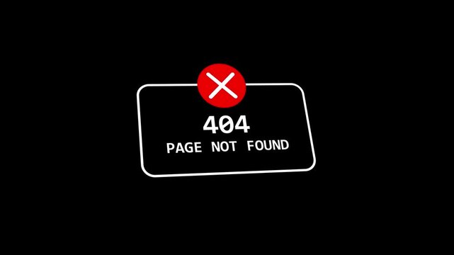 3D Animation 404 error page not found text on black background 4K Video
