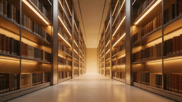 Library corridor with bookshelves