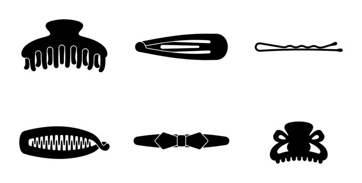 Set of 6 Black Silhouette Hair Accessories, Including Claw Clips, Barrette, Bobby Pins, and Banana Clip for Styling and Fashion
