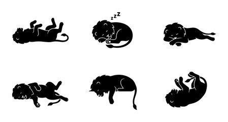Lion Silhouettes Vector Pack: Playful Poses, Sleeping Lions, Relaxed Felines, Animal Icons for Wildlife Graphics, Safari Themes, and Zoo Concepts © Ahsan