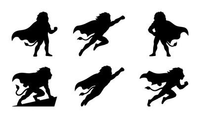 Superhero Lion Silhouettes, Dynamic Poses Vector Set, Majestic Animal Characters, Bold Black Icons for Fantasy and Power Concepts © Ahsan
