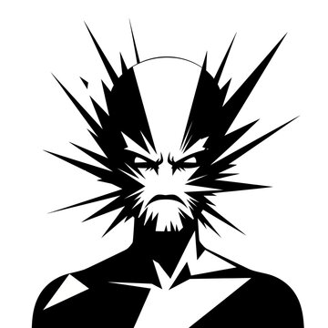 Angry superhero comic book character face.
