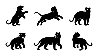 Black Panther Silhouettes Vector Collection, Wild Cat Poses, Feline Animal Graphics, Powerful Predator Icons for Wildlife and Safari Themes © Rukhsana