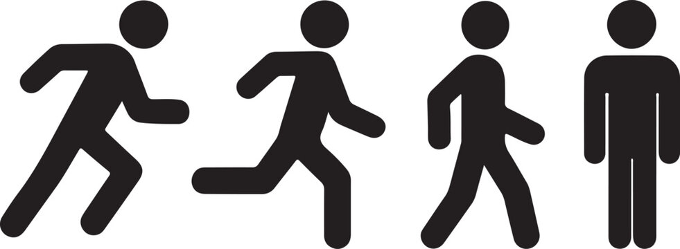 Set of human icons showing different movement speeds, from running to walking and standing still