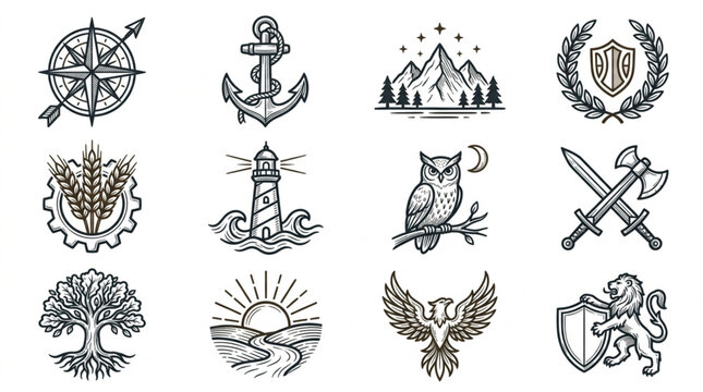 Collection of Vintage Style Icons and Symbols.