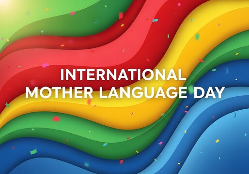 International mother language day with flowing colorful waves, mother tongue