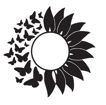 Butterfly Sunflower Silhouette Floral Wall Art Design
