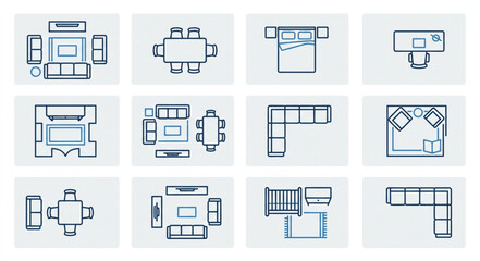 Fototapeta premium Interior Design Floor Plan Layouts Collection Top View.