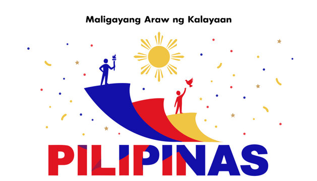 Philippine independence day illustration with people and confetti