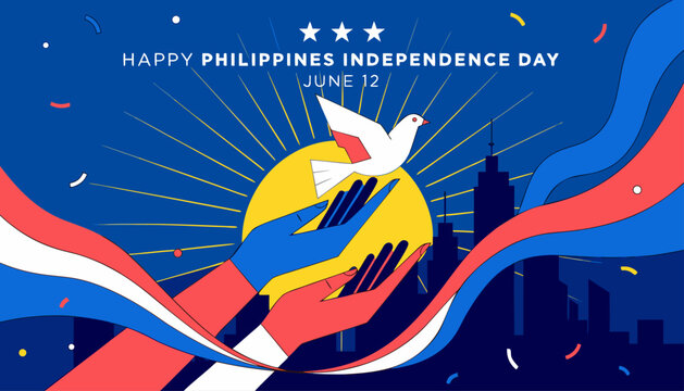Happy philippines independence day celebration with hands holding dove