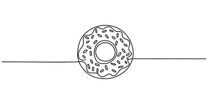 Continuous single line drawing of a sweet donut with sprinkles for a simple minimalist food design concept Vector, illustration