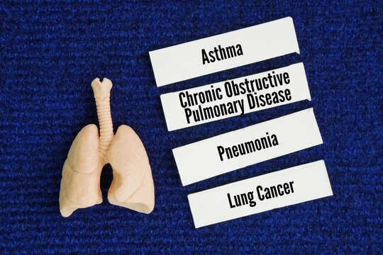 Four Lung diseases are disorders that affect the airways and lung tissue are Asthma, Chronic Obstructive Pulmonary Disease (COPD), Pneumonia, and Lung Cancer word. impairing oxygen exchange. 
