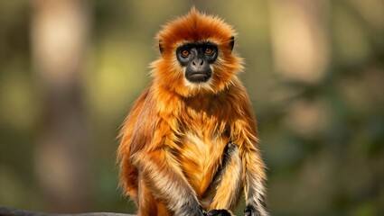 Fototapeta premium Francois' langur with bright orange fur in a natural forest setting