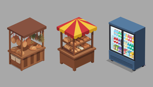 Bakery Stalls and Refrigerated Display with Colorful Awning