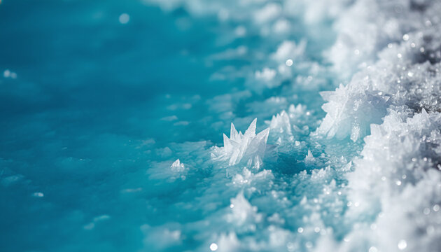 Evaporating lithium brine pool texture with turquoise liquid and white salt crystals