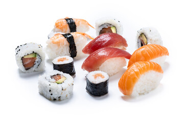 Assorted Sushi Selection isolated on white background © chandlervid85