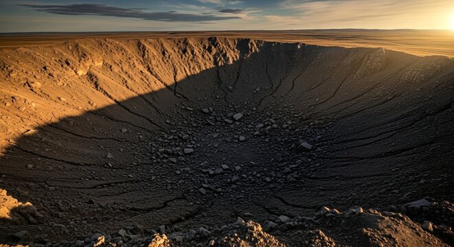 Massive Meteorite Impact Crater Scarring Earth's Surface Under a Vast Sky