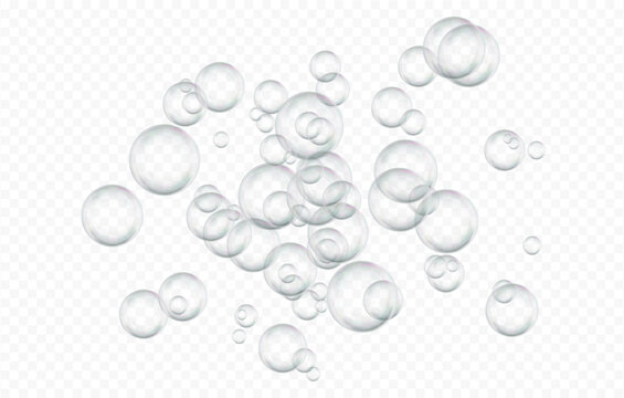 3D Soap bubble floating on transparent background. Water foam bubbles with rainbow colors. Realistic iridescent ball. Soap transparent balloon. 3D Vector illustration