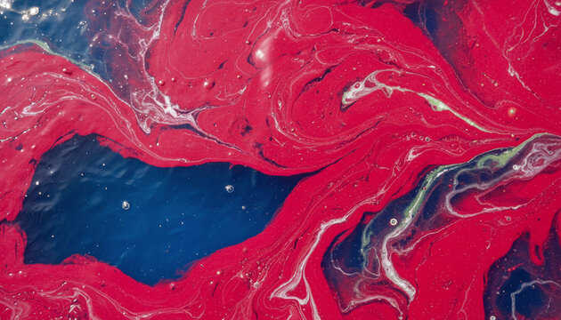 Toxic red tide harmful algal bloom suffocating clear deep blue ocean water