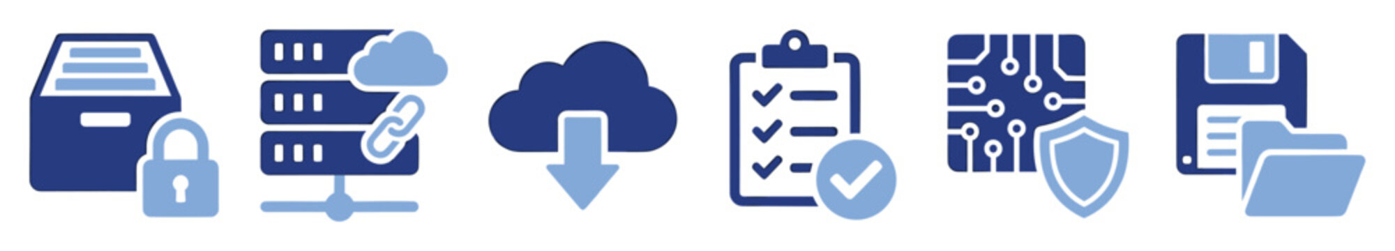Set of data security cloud computing and storage icons for modern digital solutions