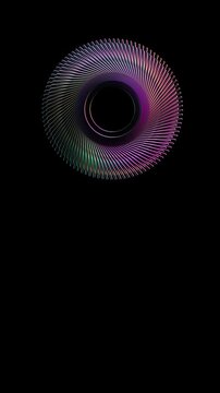 Intricate geometric wheel of glowing neon rods rotates precisely against a black void background in a seamless 3D render loop for abstract title overlays