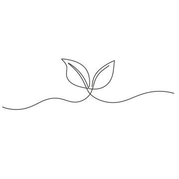 Continuous One Line Drawing of Two Leaves Sprout Minimalist Plant Growth Concept