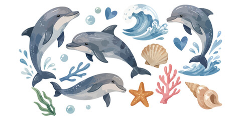 watercolor cute dolphin marine life collection © dian's