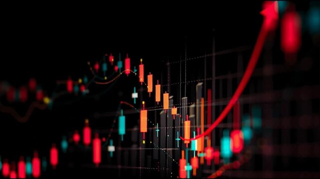 Abstract black background with Colorful charts and graphs with statistics to innovative analyze business potential and forecast future development of companies growth.