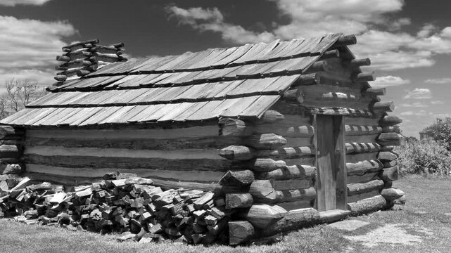 1930's style move of a log cabin in Valley Forge sate park , New York Sate...Washington's troops  were headquartered here in the  final year of the American