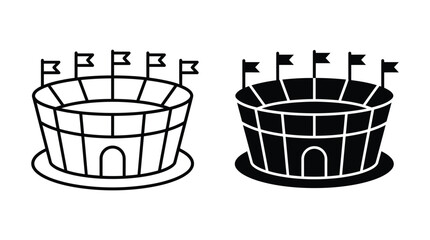 Stadium icon set, vector illustration of sports arena with flags © Chan