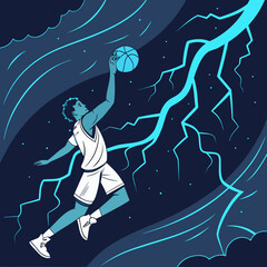 Basketball player jumping with lightning slam dunk point guard shooting guard small forward © Motu