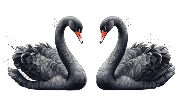 Watercolor Black Swan Bird Illustration with Elegant Feathered Wildlife Composition
