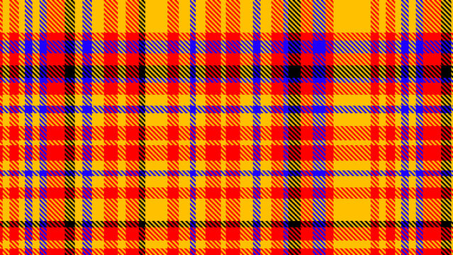 Vibrant red, blue, and yellow plaid pattern with black accents